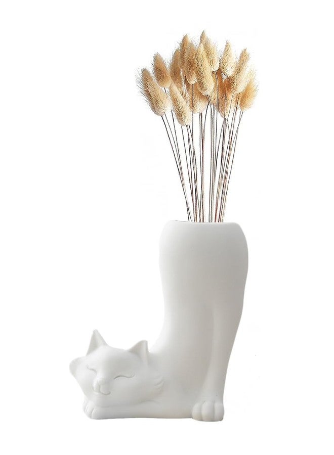 MONMOB White Cat Flower Vase Dry Plants Pampas Vase Flower Pot Aesthetic Room Bathroom Decor Home Office Bookshelf Table Shelf Décor Unique Gifts Ideal Gifts for Women, Mom or Birthdays - Image 1